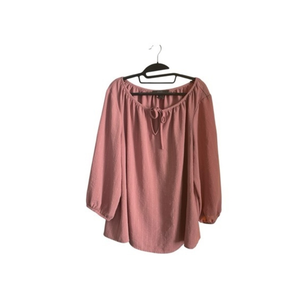 OLIVIA & MARTIN Pink Tie Neck  3/4 Sleeve Blouse Size 1X